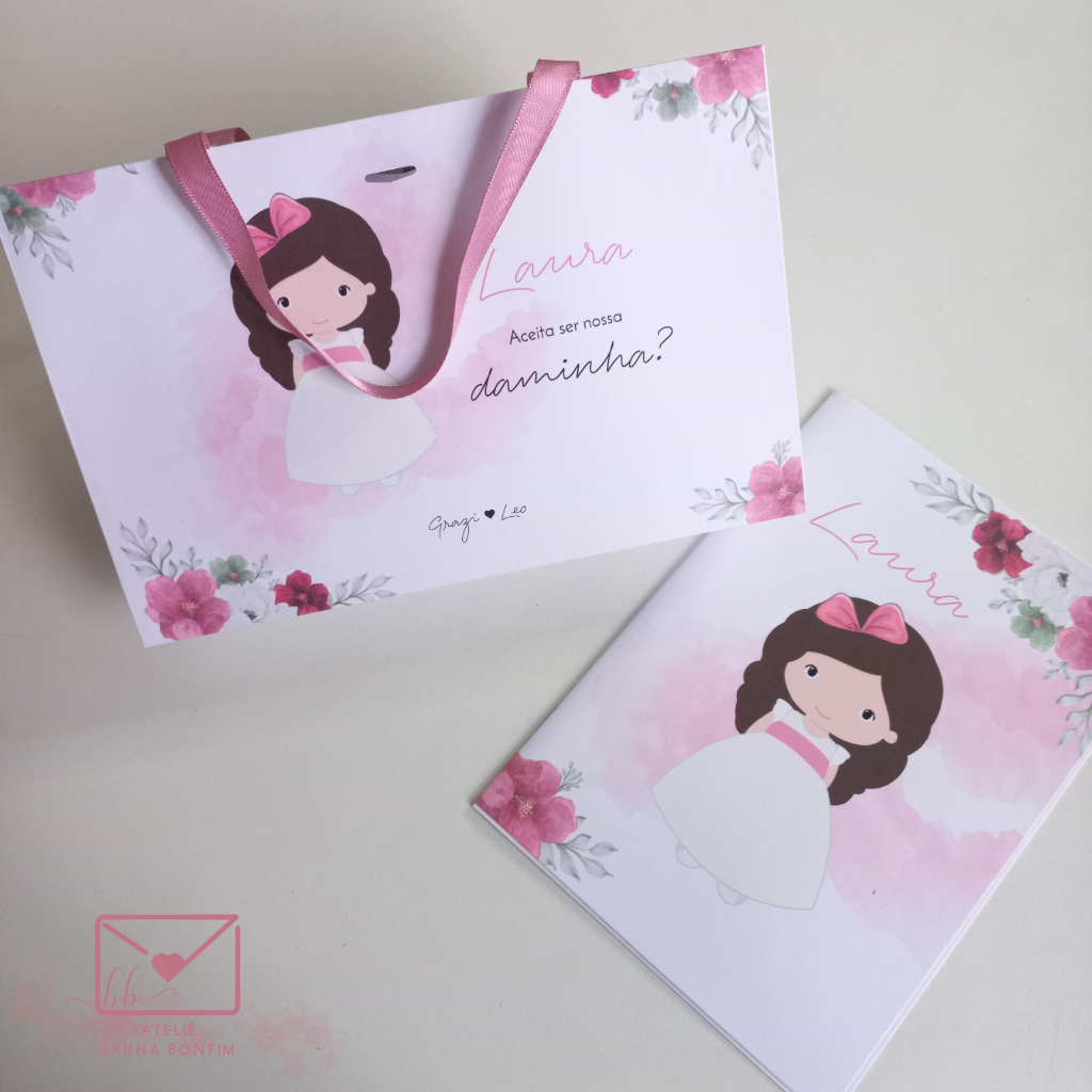 Convite de Casamento Para Daminha , Florista , Pajem - Kit Sacolinha e Revista de Colorir