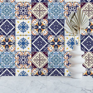Papel de Parede Adesivo Azulejo Ladrilho Em Tons de Azul 15m