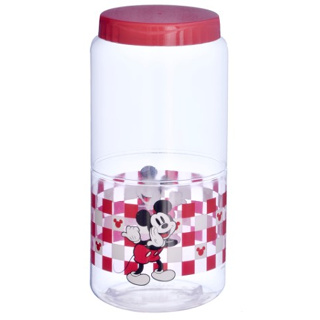 POTE DE PLASTICO PVC REDONDO PARIS MICKEY COM TAMPA VERMELHA 2100ML