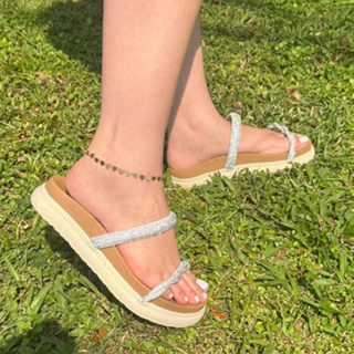 Sandália Papete Birken Feminina Trançada Brilho Pedraria Casual