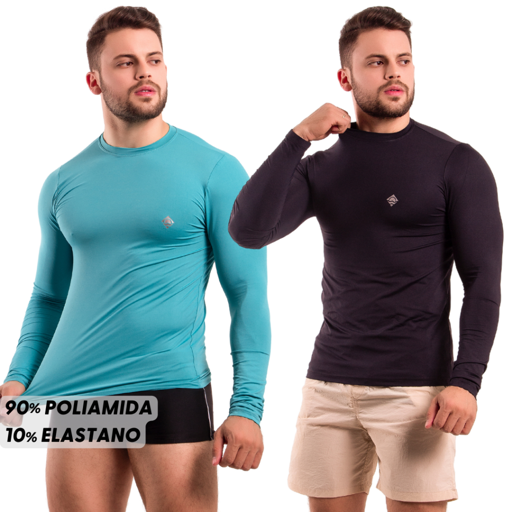 Kit 2 Camisetas Poliamida Proteção Solar Uv 50 Blusa Segunda Pele Térmica Unissex Tecido Gelado Camisa Manga Longa Comprida Dry Fit P M G