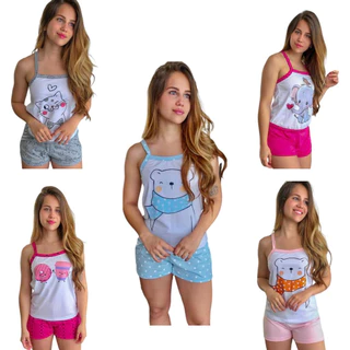 KIT COM 3 PIJAMAS Baby Dool pijama Feminino adulto malha verão Confortável roupa de Dormir