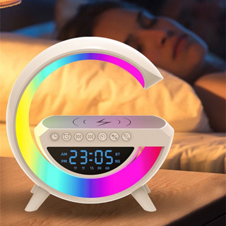 Caixa De Som Led Luminária Bluetooth Alto-Falante Carregador Sem Fio Lâmpada De Mesa RGB Alarme Relógio