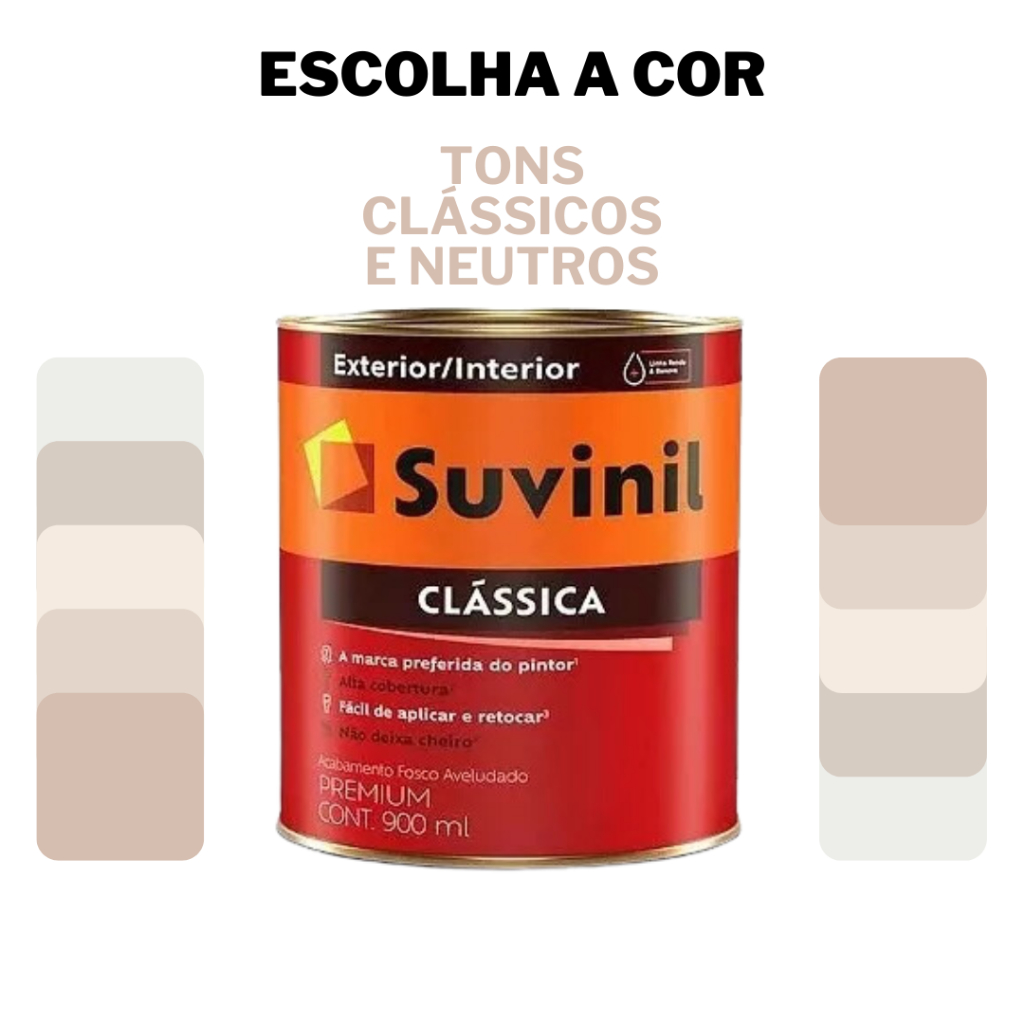 Tinta Látex Parede Fosca 800ml Clássica Suvinil Greige Cores Claras e Neutras