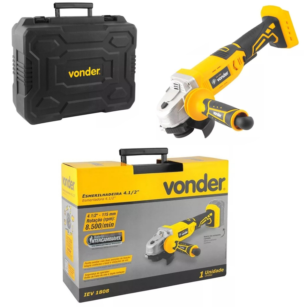 Esmerilhadeira Angular Sem Fio a Bateria 18v C/ Maleta Vonder - Não acompanha Bateria e Carregador de Bateria