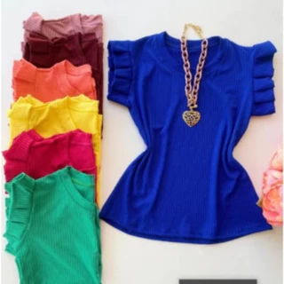 Kit 3 6 e 10 Blusa Feminina Manga Babado Cores Sortidas Canelada Regata Moda Blogueira