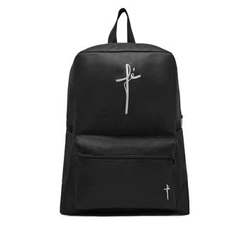 Mochila Unissex Fé Preta de Estampa Lisa, Com Bolso Externo de Ziper, Leve e Espaçosa