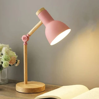 Luminária De Mesa Retratil Wood Com Base De Madeira