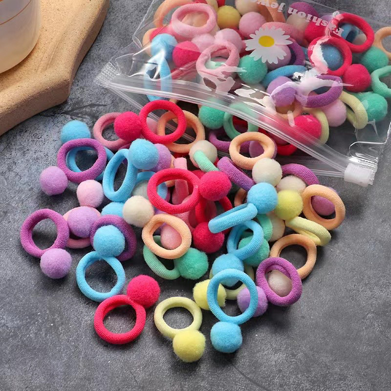 20-30 Peças Mini Elástico com pompom tipo meia xuxinha para cabelo Com Enfeite cor aleatorio