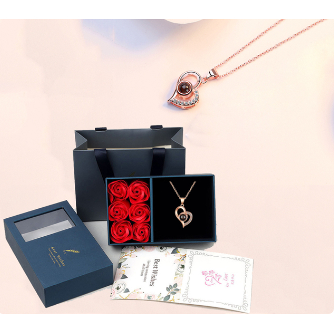 Presente Namorado Namorada, Com 6 Rosa Eterna, Com Colar de luxo e brilhante dia dos namorados