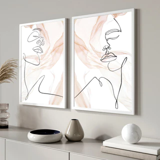 Quadros Decorativos Mulher Minimalista Silhueta Tons Claros Moldura Caixa Dupla de Quadros