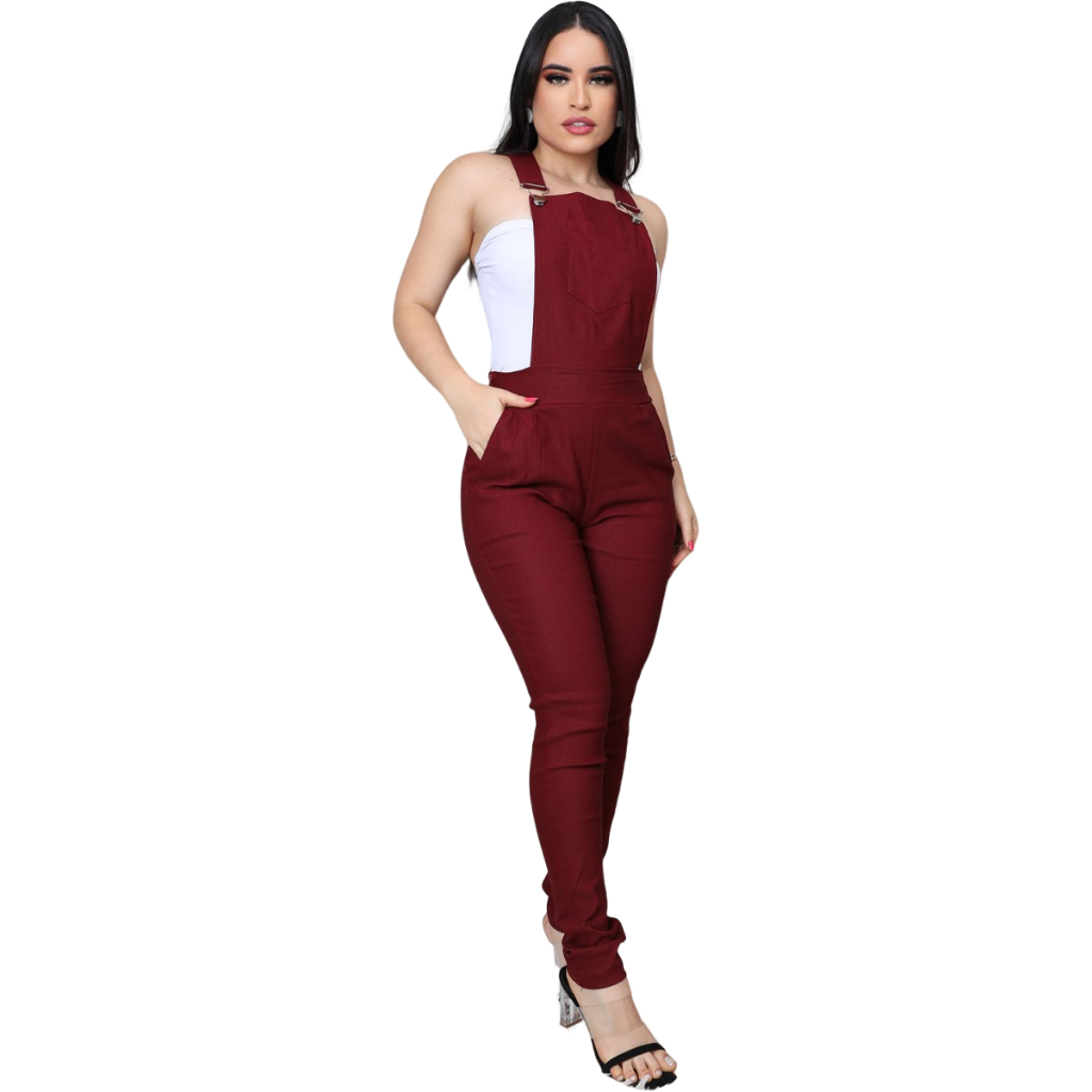 Macacão Jardineira Suspensório Com Bolso Feminino Macaquinho