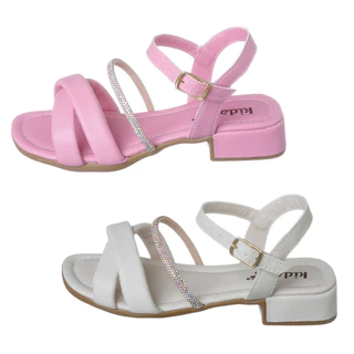 Sandália Infantil Menina Saltinho Baixo Tira Larga Strass Kidstep
