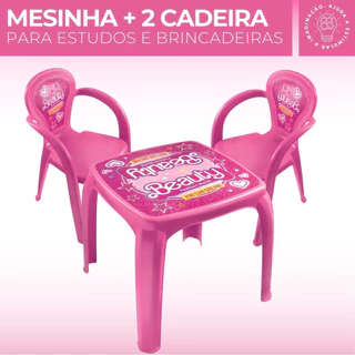 Kit Mesinha Infantil com 2 Cadeiras Menino Menina Homem Aranha / Princesa / Shark / Dino / Hulk / Mulher Maravilha / Love / Marvel / Conjunto Ar Livre / Grande