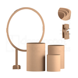 Kit Festa Compacto Trio de Cilindro e Painel Arco Redondo Vazado em MDF