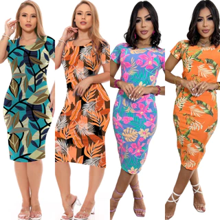 Midi Vestido Floral Estampado Malha Elegante Versátil Casual Moda Tendência Feminina