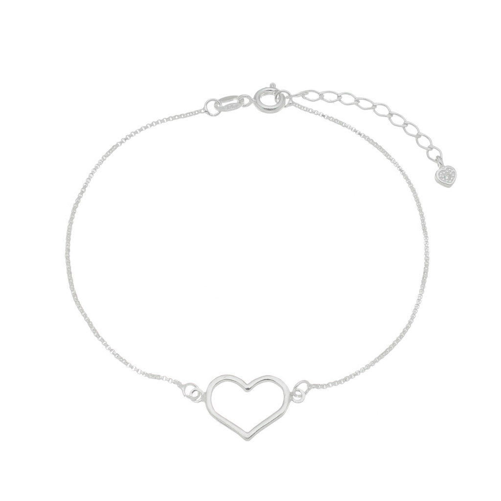 Pulseira Coração Vazado Feminina Prata 925 Legítima