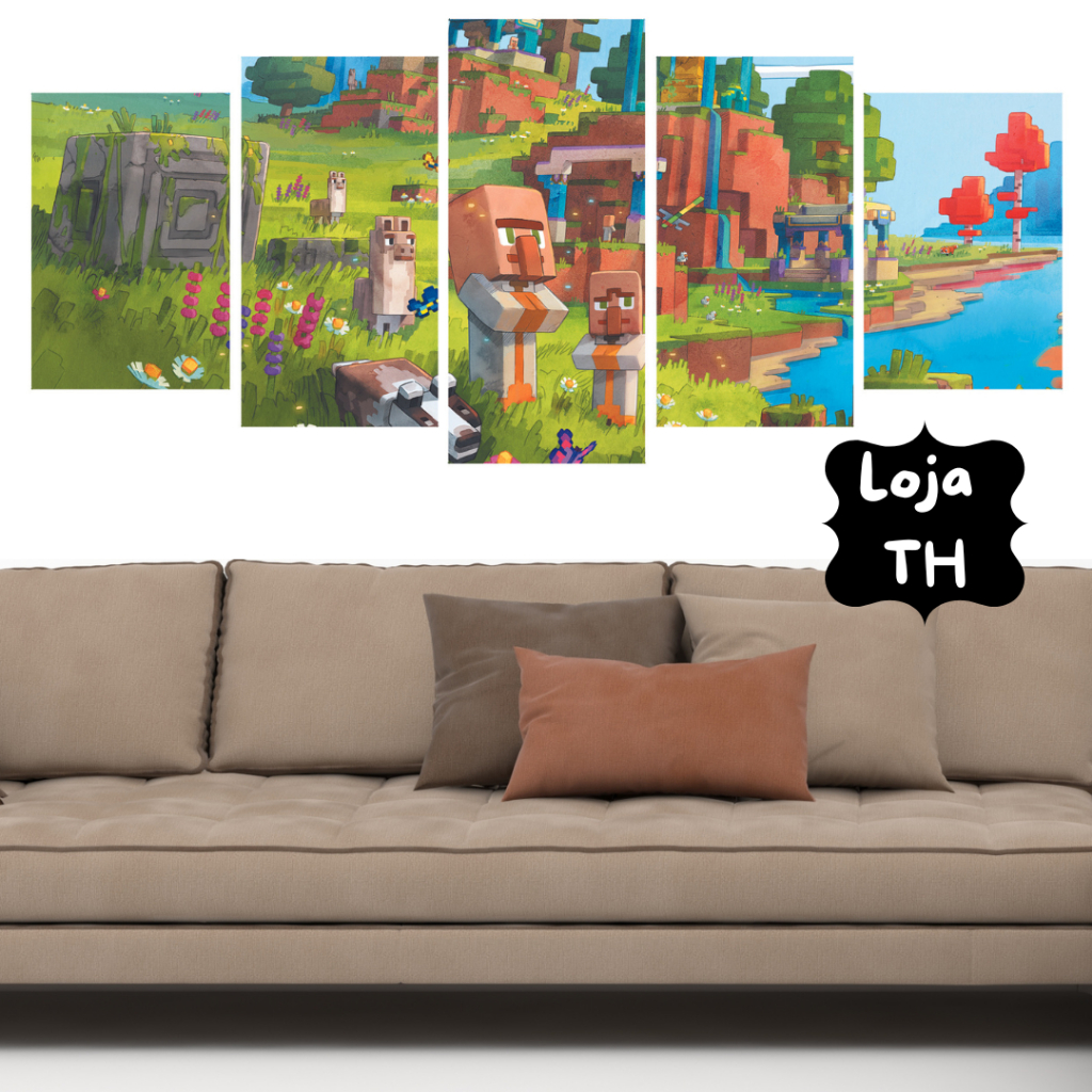 Quadros Decorativos Kit 5 Peças Mosaico Vídeo Game Jogo Minecraft Legends  The Village | Shopee Brasil