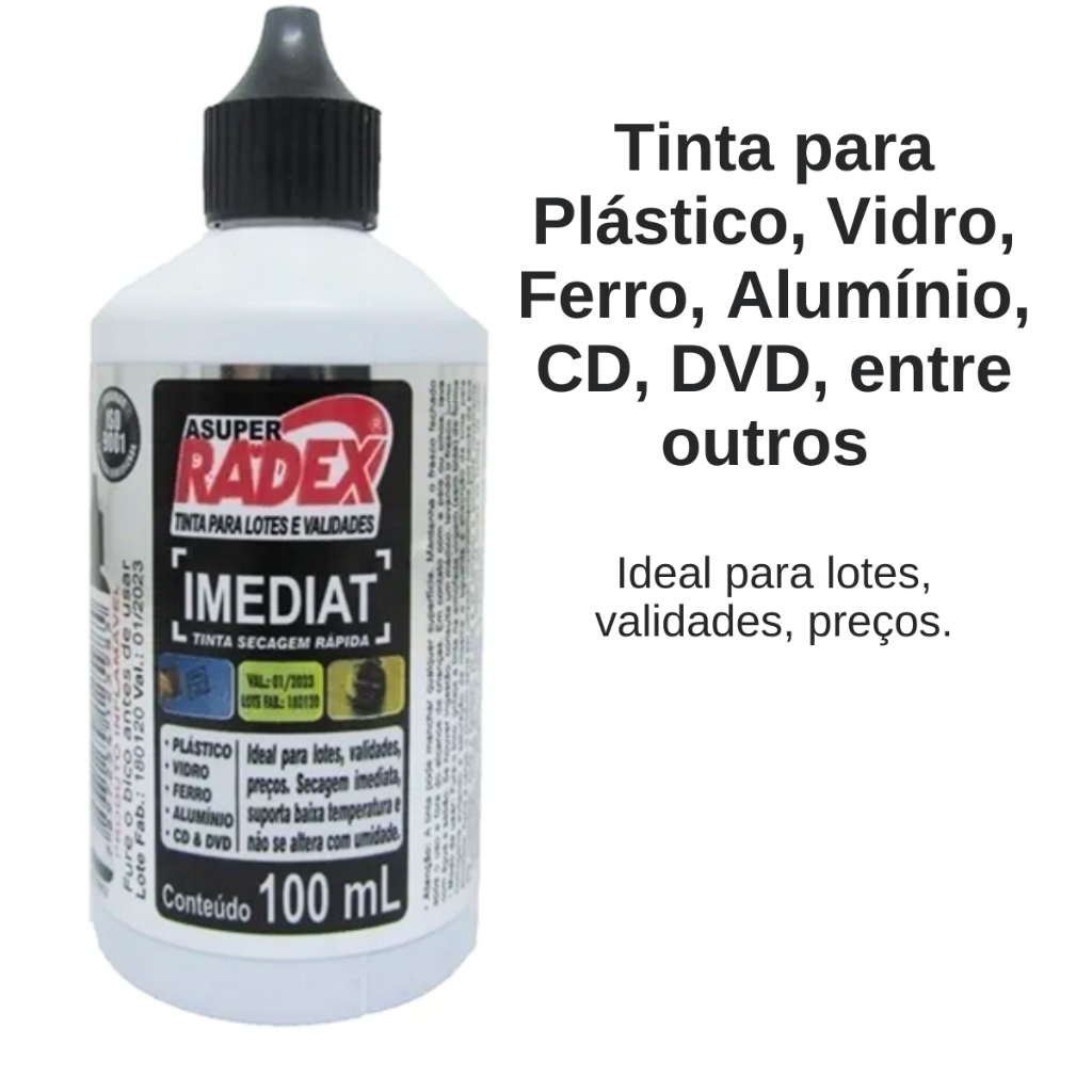 Tinta Para Carimbo Secagem Rápida P/ Plástico 100ml Radex