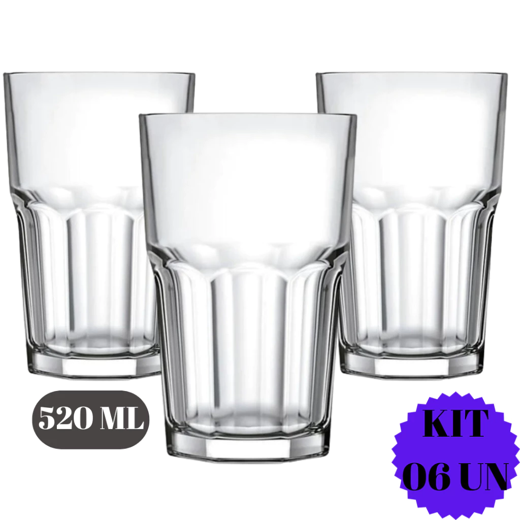 Jogo Kit 06 Copo 520ML Vidro Bristol Grande Long Drink Nadir Figueiredo Refrigerante Outback Coca