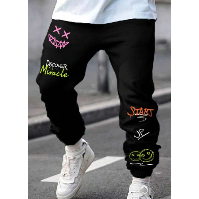 Calça Moletom Estampas Smile Moda de Rua Streetwear