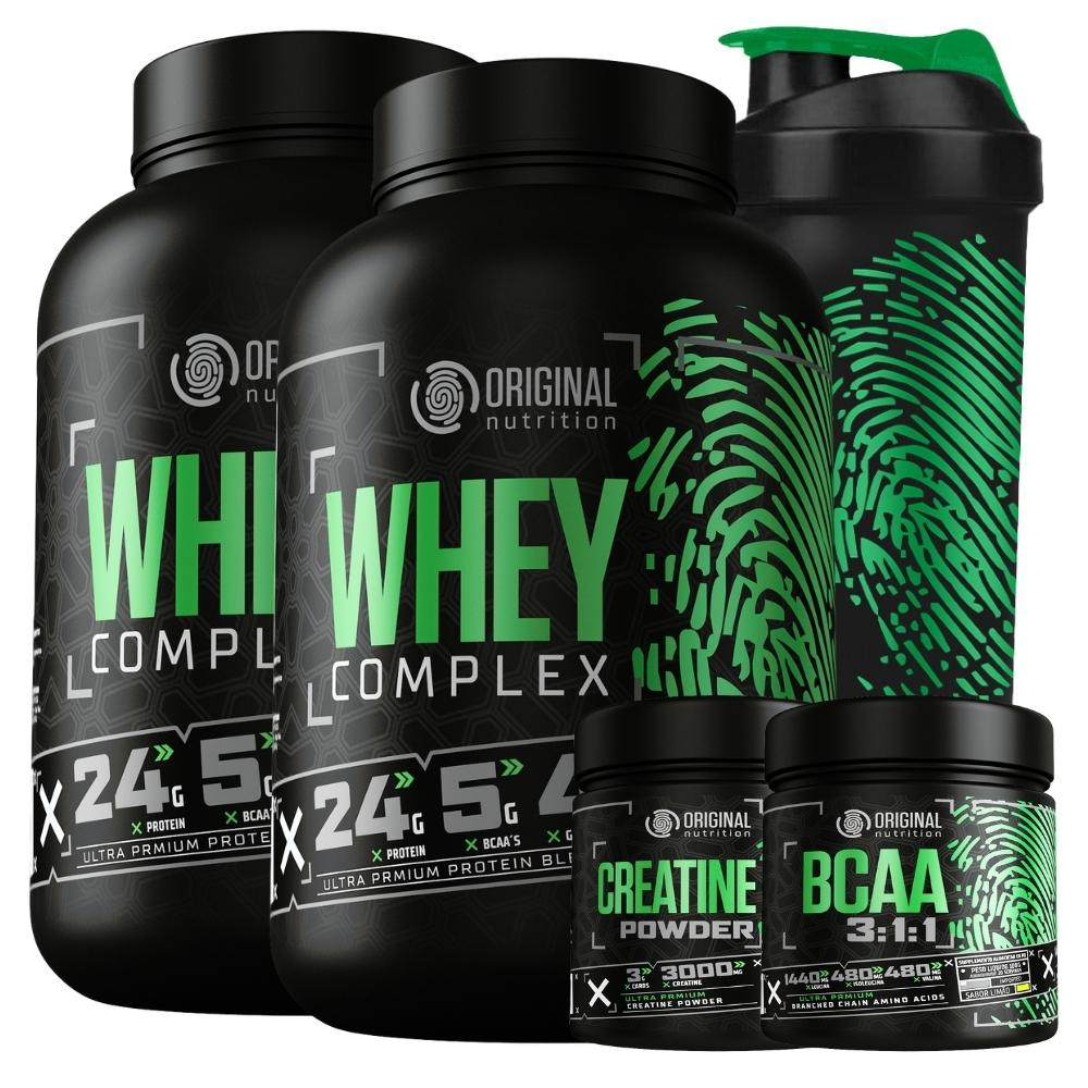 Kit 2x Whey Complex Protein Blend + Bcaa + Creatina + Shaker