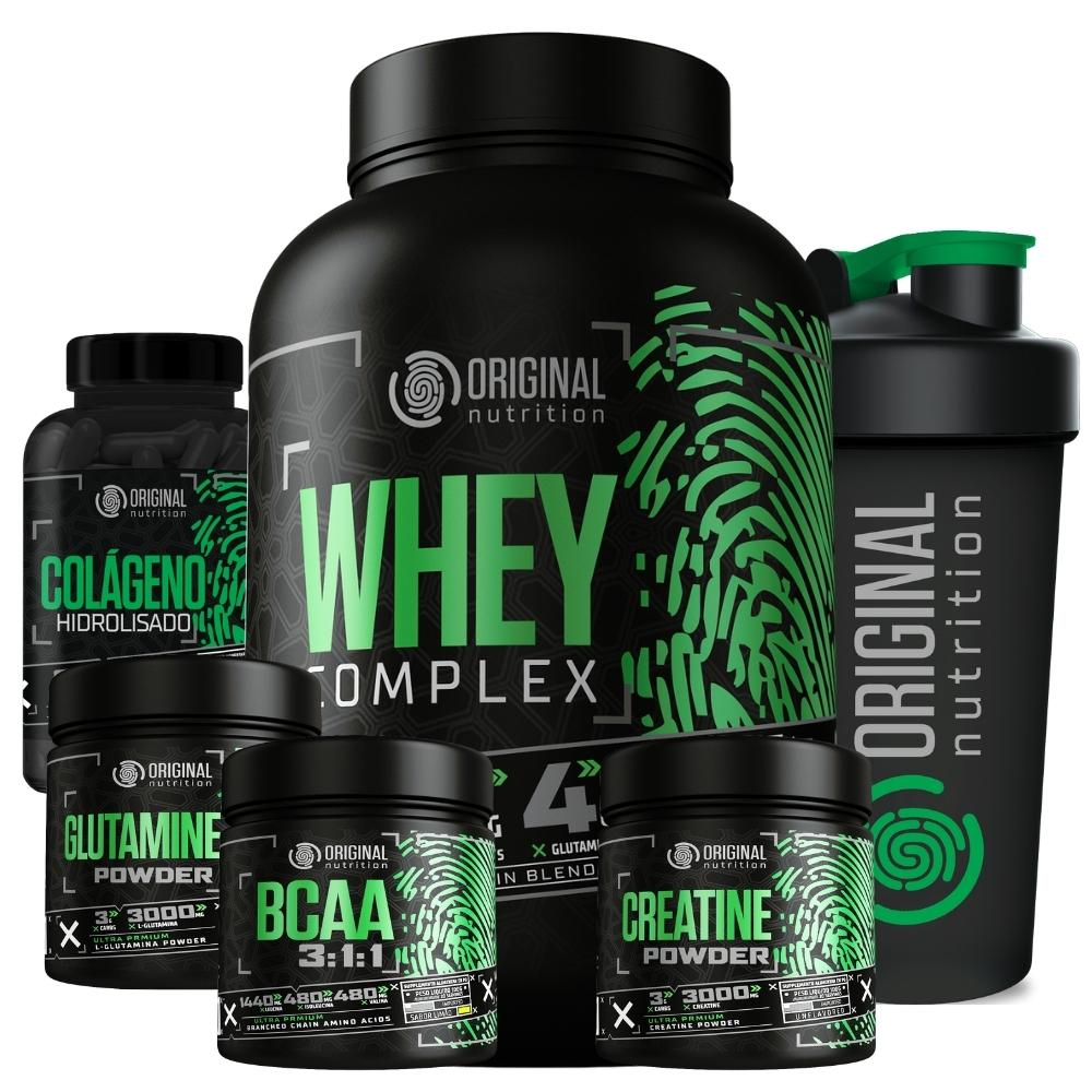 Kit Whey Complex + Bcaa + Gluta + Crea + Colágeno + Shaker