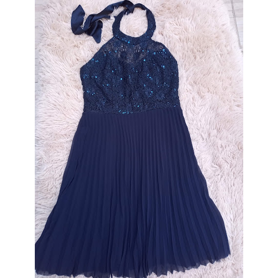 Vestido Azul Forrado Frente Unica Festas Casamento Tamanho P 50%poliamida 40%poliester 10%elastano