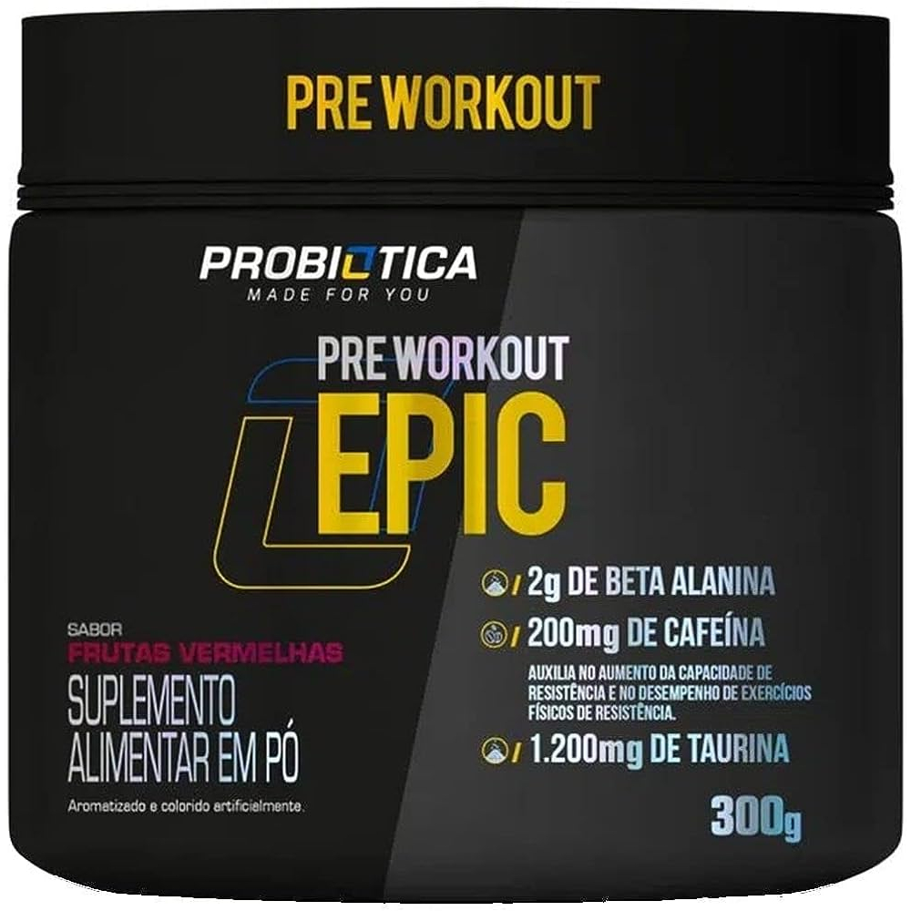 Pré Treino Epic 300g Probiótica Original com Caféina, Beta Alanina e Taurina Pré Workout Prétreino