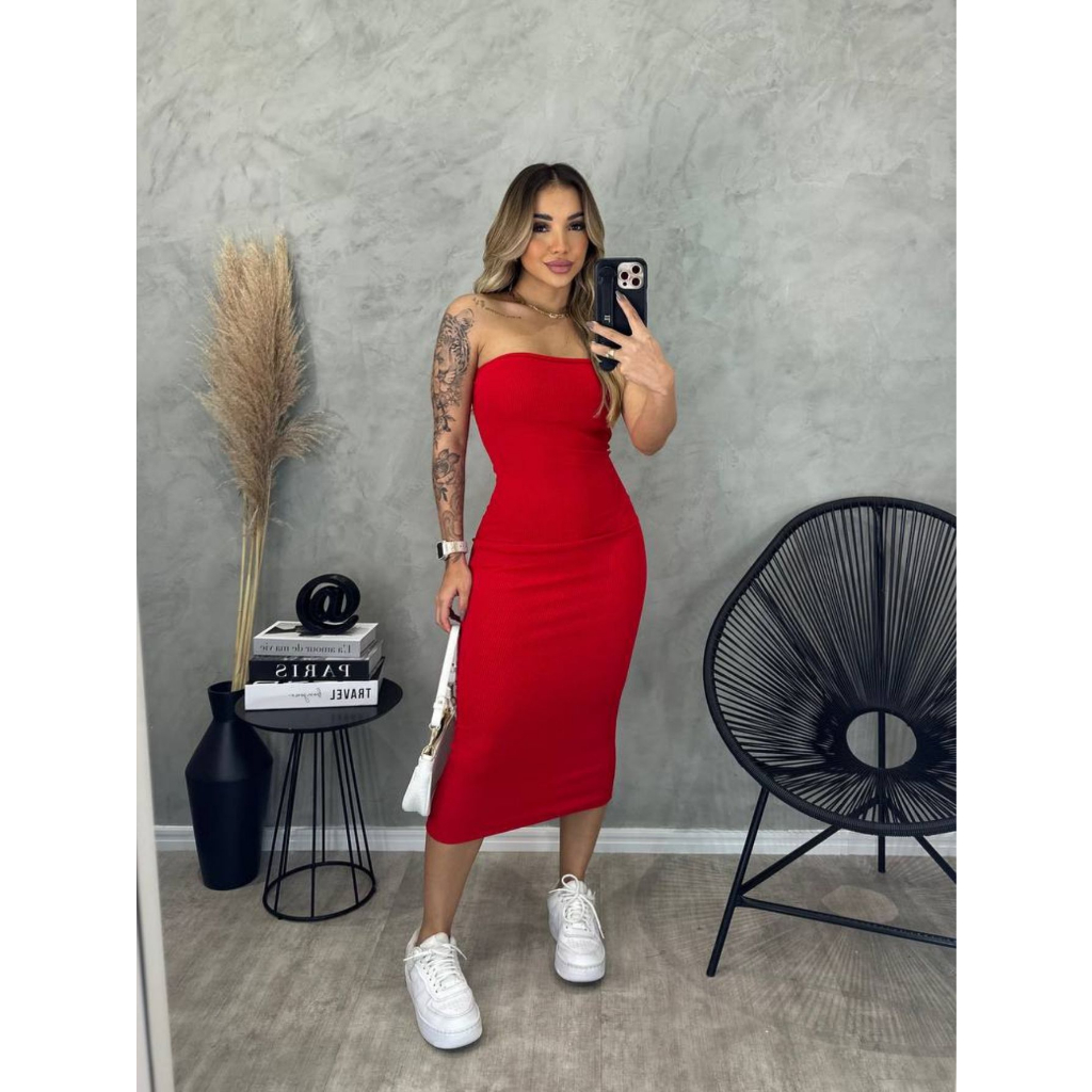 Vestido midi noelia em vermelho, Vestidos de mulher