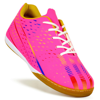 Chuteira Futsal Multicolor Antiderrapante Resistente Reforçada Rosa Moda Unissex Feminino Masculino