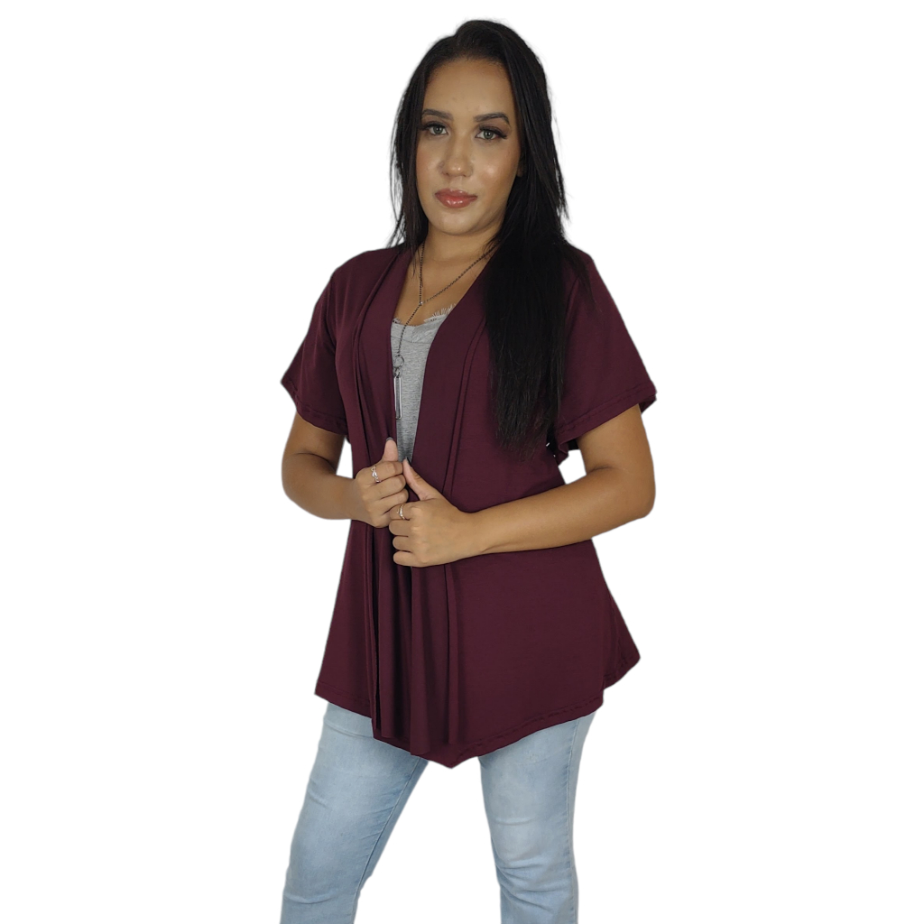 Cardigã Casaquinho Curto Feminino Meia Estação Manga Curta