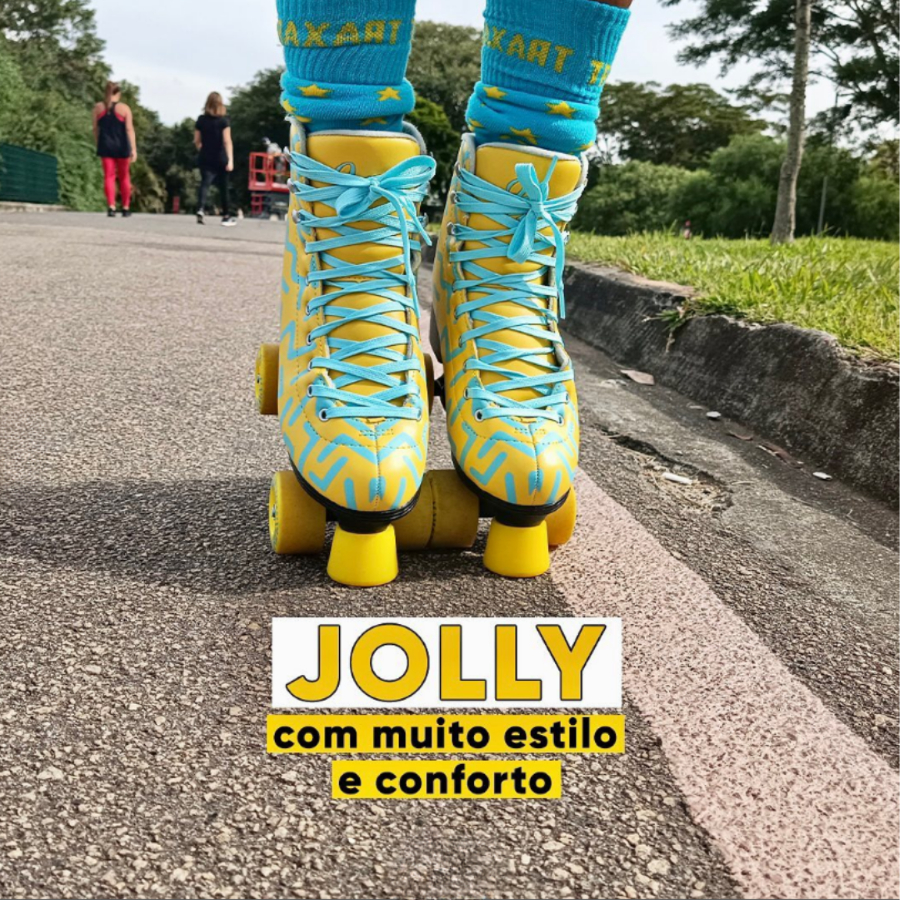 Patins Quad 4 Rodas Jolly Amarelo Azul Abec 7 Traxart | Shopee Brasil