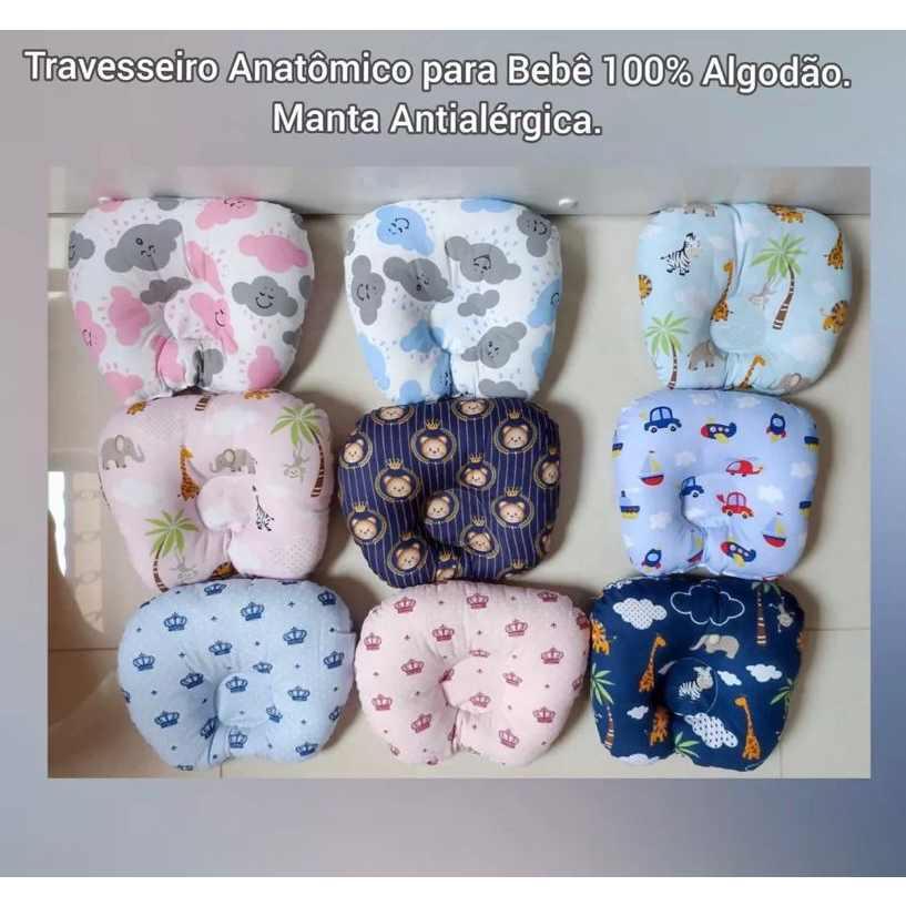 Travesseiro Anatômico para bebê 100% Algodão e com Fibra siliconada ...