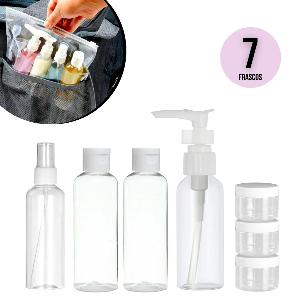 Kit 7 Frascos De Viagem Shampoo Creme Sabonete Condicionador Perfumes ...