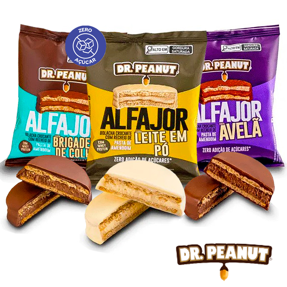 Alfajor Dr.Peanut com Whey Protein e Pasta de Amendoim - Display de 12un de  55g cada - Chocolate Branco