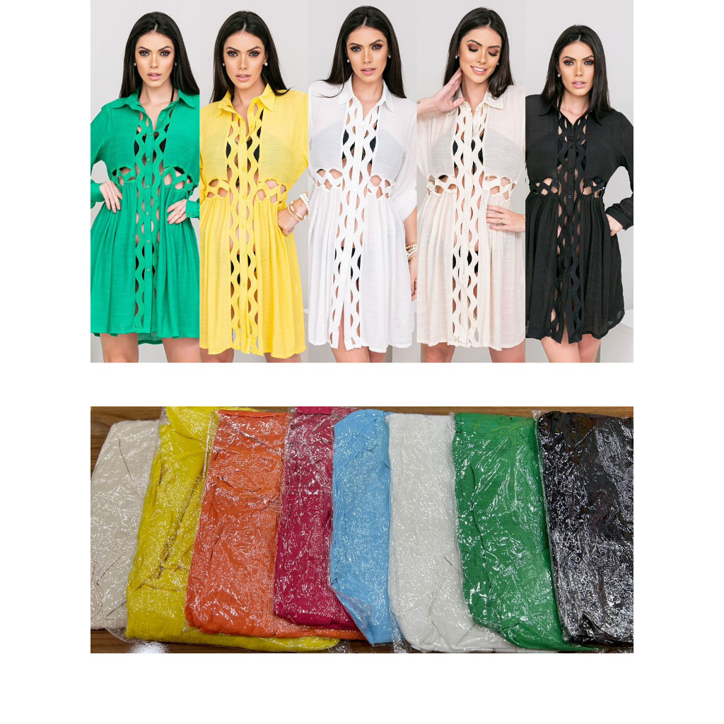 Saida De Praia Curto Kimono Vestido Camisa Chemisa Luxo Verao 2024_900 ...