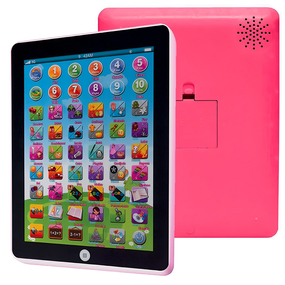 Tablet iPad infantil interativo/educativo bilíngue (português e inglês) com  som - 54 funções - com jogos - matemática e português