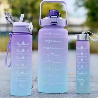 Kit 3 Garrafa Agua Squeeze Motivacional Galão Com Adesivos Lembretes beber Agua Academia Escola Fit