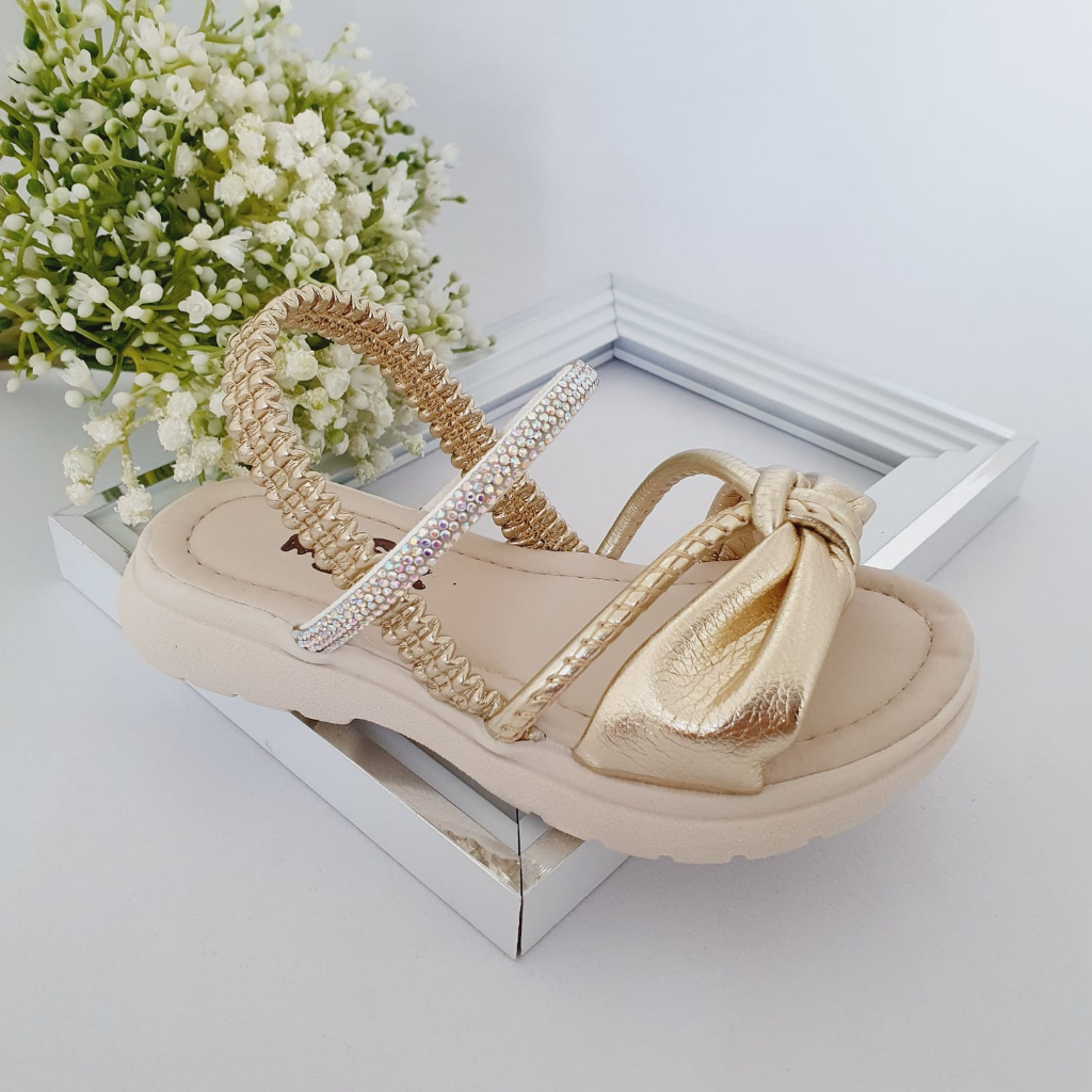 Sandália Infantil Menina Strass Elástico Dourada Feminina Shopee