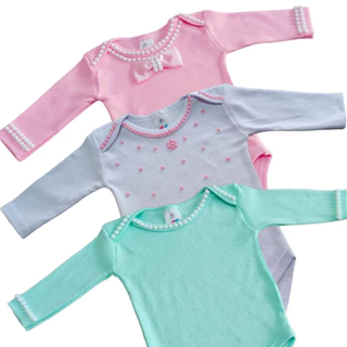 Kit 3 body bebe menina manga longa