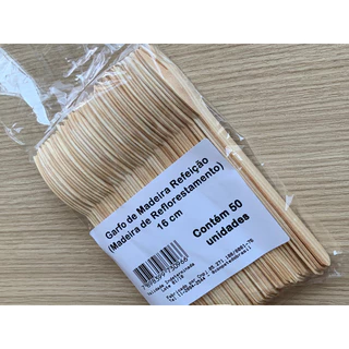 Garfo Descartável De Madeira Refeição 16cm Pacote C/50