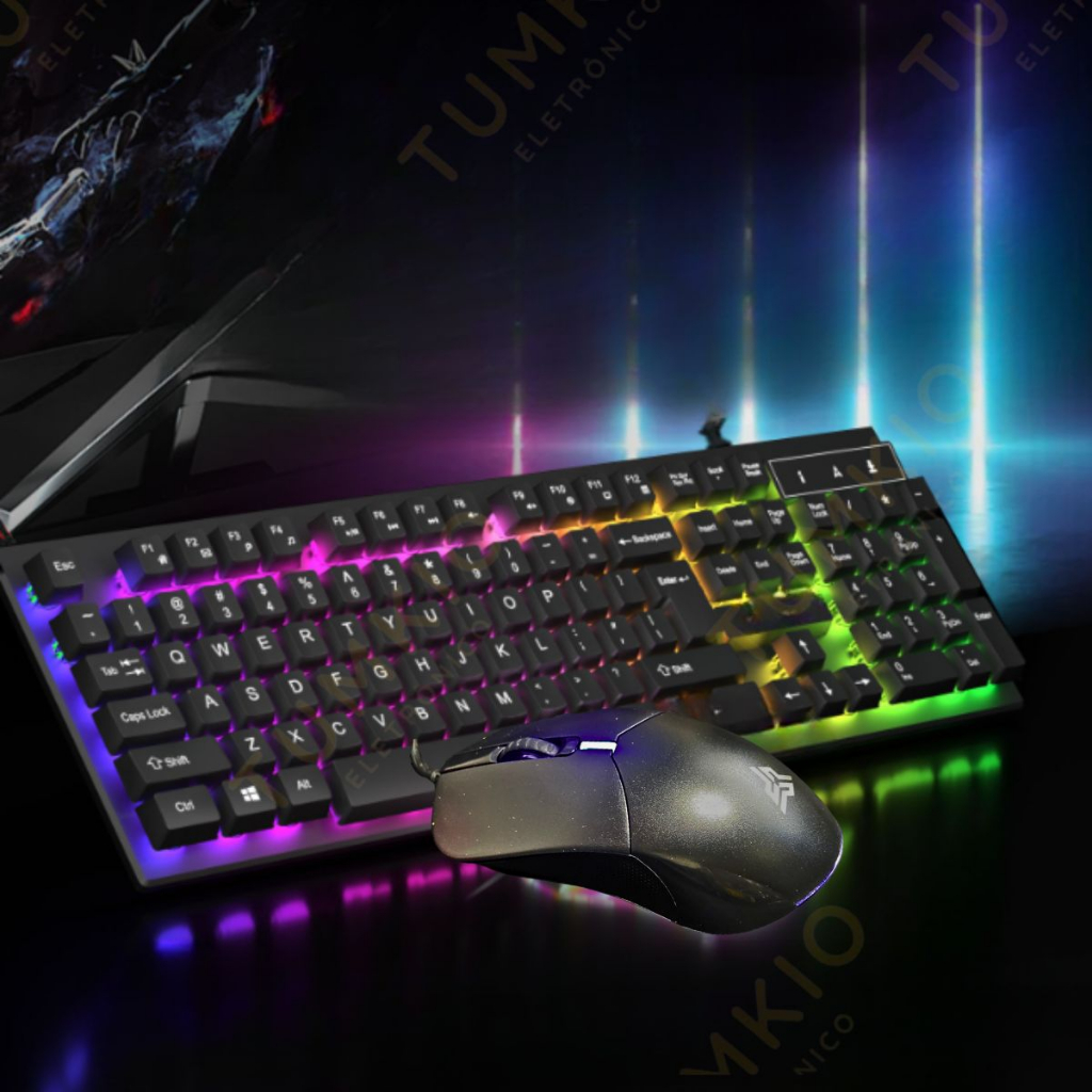 Kit de teclado e mouse gamer de cor preto Com Luz De LED Com fio