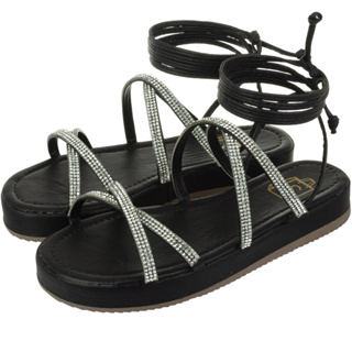Sandália Flatform Feminina de Amarrar e Tira com Brilho Tendência