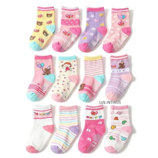 Kit 12 Pares Meias para Bebês Menina c/ Antiderrapante 0 a 24 meses