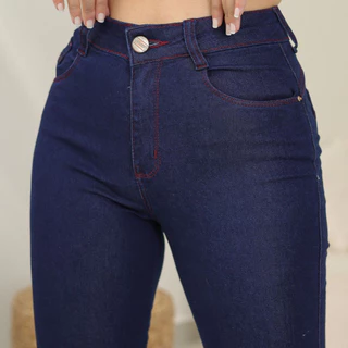 Diretriz Jeans Calça Jeans Feminina Skinny, Lavagem Denim com Lycra