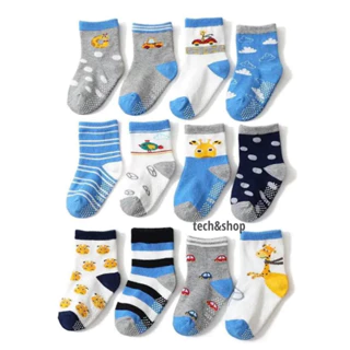 Kit 12 Pares Meias Menino Bebê c/ Antiderrapante 0 a 24 meses