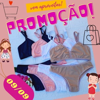 Kit 4 sutiã forrado+calcinha juvenil microfibra infantil menina moça
