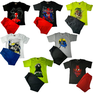 KIT C/ 10 PEÇAS 5 conjuntos Conjunto heróis Masculino Infantil Manga Curta Verão tamanho 1 ao 14