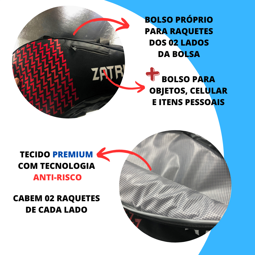 Bolsa Raqueteira Beach Tennis Profissional Zatrix Pro Mochila Raquete ...